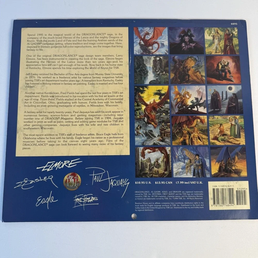 Vintage 1995 Dragonlance & Other Worlds Wall Calendar TSR Fantasy Dragon Art D&D